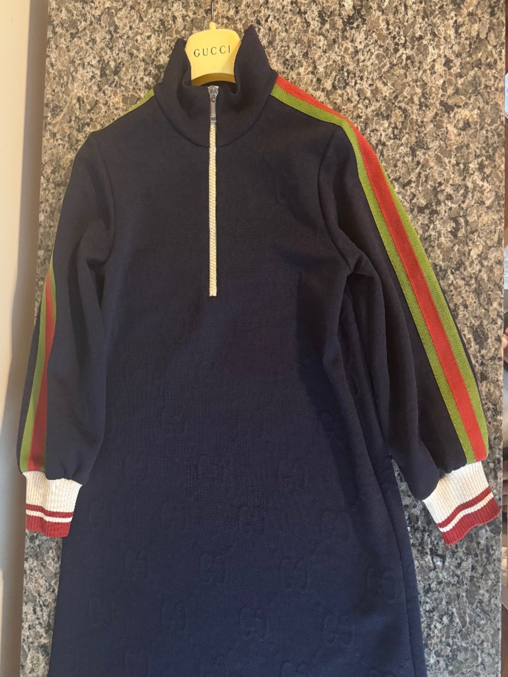 (NWT) GUCCI “GG” SIGNATURE LOGO LONG SLEEVE / HALF-ZIP DRESS — GIRLS’ SIZE 8